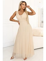 Dlouhé maxi šaty s třpytkami a hlubokým výstřihem model 22085443 - numoco basic Dlouhé maxi šaty s třpytkami a hlubokým výstřihem model 22085443 - numoco basic