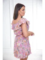 Kvetinové šaty s odhalenými ramenami vo fialovej farbe