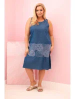 Dámske plus veľkosť šaty bez rukávov s ozdobným vzorom denim