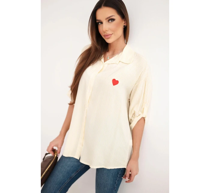 Dámská viskózová košile s krajkovými rukávy a límečkem béžová