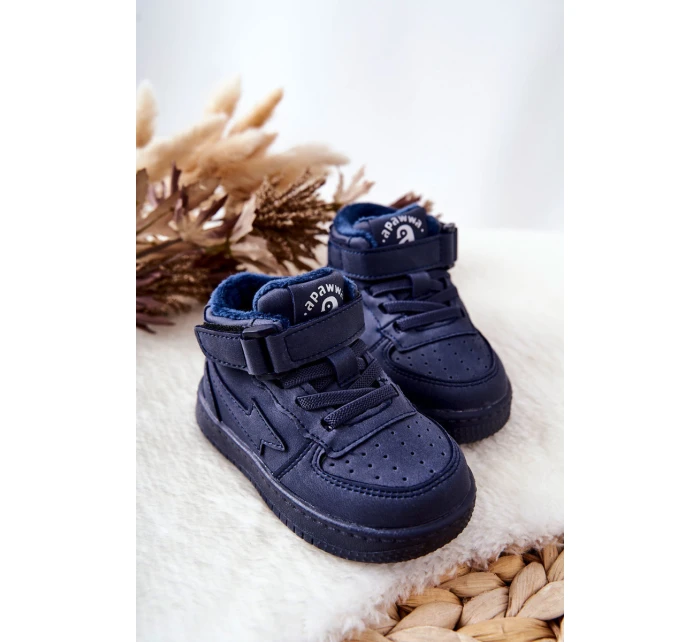 Dziecięce Ocieplane Wysokie Buty Sportowe Granatowe Clafi Dziecięce Ocieplane Wysokie Buty Sportowe Granatowe Clafi