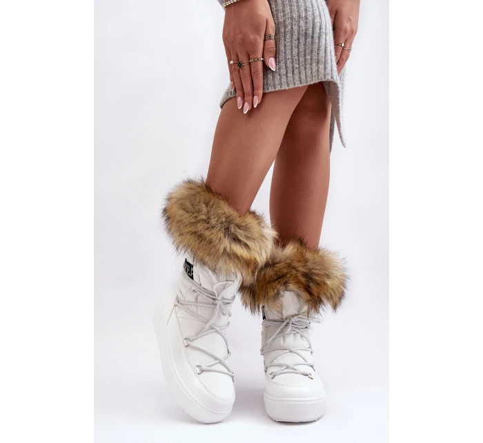 Damskie Śniegowce Sznurowane Białe Santero