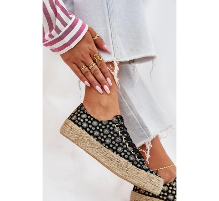 Wzorzyste Trampki Damskie Na Platformie Z Plecionką Lee Cooper LCW-25-08-3647L Czarne