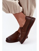 Dámské kožené nazouvací polobotky model 22356094 hnědé - VINCEZA Dámské kožené nazouvací polobotky model 22356094 hnědé - VINCEZA