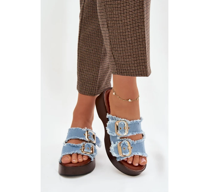 Dámske papuče na platforme 100-486 Džínsová modrá s čiernou - Joalice Paris Dámske papuče na platforme 100-486 Džínsová modrá s čiernou - Joalice Paris