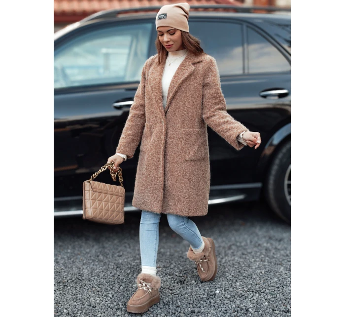 Dámský kabát z kůže dlouhý béžový Dstreet model 21981948 - FashionStreet Dámský kabát z kůže dlouhý béžový Dstreet model 21981948 - FashionStreet