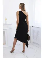 Plisované šaty s květinou černý Plisované šaty s květinou černý