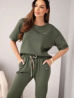 Dámsky viskózový maslový set s krátkym rukávom, nohavicami a khaki nohavicami