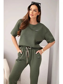 Dámsky viskózový maslový set s krátkym rukávom, nohavicami a khaki nohavicami