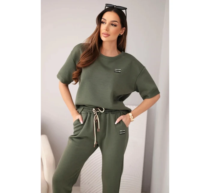 Dámsky viskózový maslový set s krátkym rukávom, nohavicami a khaki nohavicami Dámsky viskózový maslový set s krátkym rukávom, nohavicami a khaki nohavicami