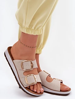 Dámské pantofle se zlatými sponami model 22101166 Béžové - Inblu