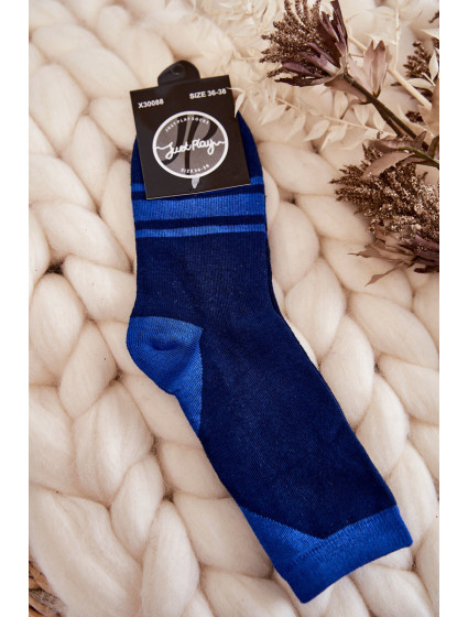 Dámske dvojfarebné ponožky s pruhmi námornícka modrá a modrá