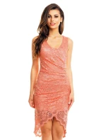 Spoločenské a plesové šaty MAYAADI krajkové s asymetrickou sukňou lososovej - Ružová / XL - MAYAADI Spoločenské a plesové šaty MAYAADI krajkové s asymetrickou sukňou lososovej - Ružová / XL - MAYAADI