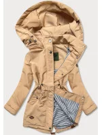 Dámska bunda v pieskovej farbe s kapucňou (CAN-563)
