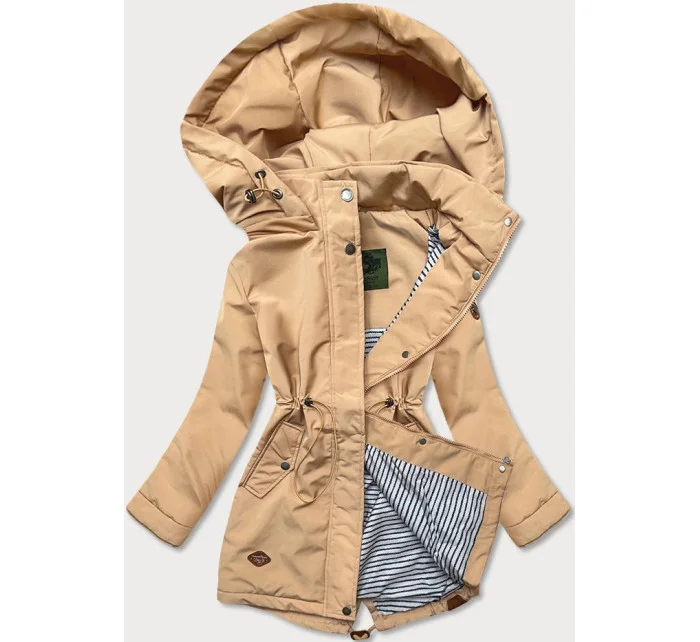 Dámska bunda v pieskovej farbe s kapucňou (CAN-563)