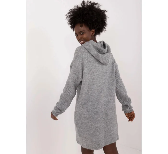 Šedé pletené šaty s kapucňou (0582)