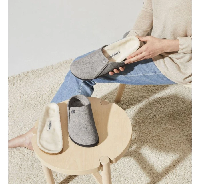 Birkenstock Zermatt Light Grey Wool Felt Insulated Slippers Regular Wide (1015092)