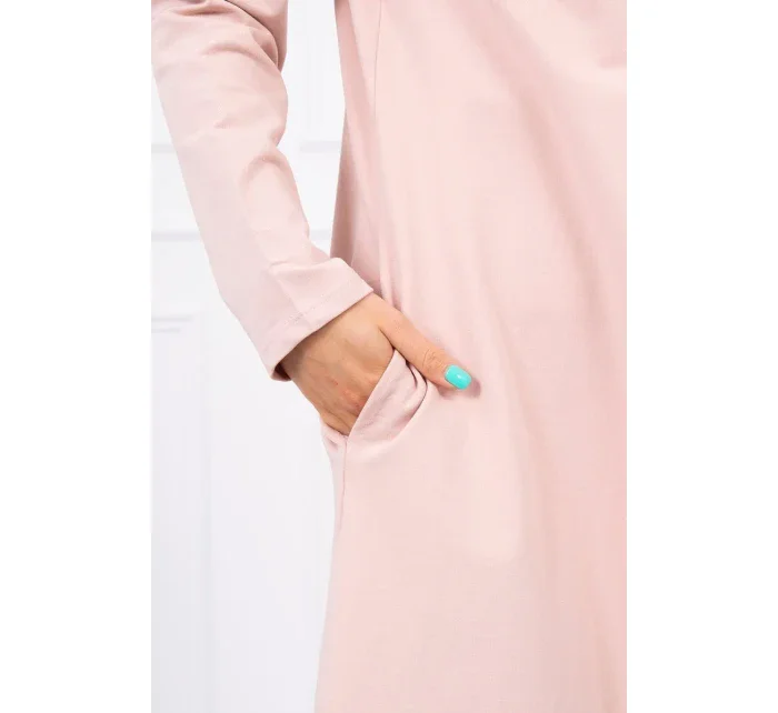 Dlhý kabát s kapucňou tmavo púdrovo ružový