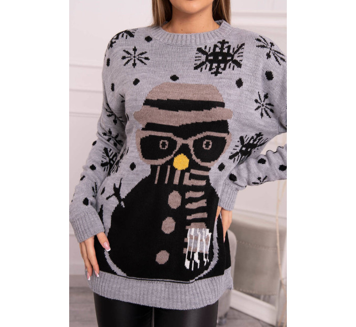 Vianočný sveter so snehuliakom sivý