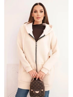 Dámska mikina s kapucňou a zipsom, béžová