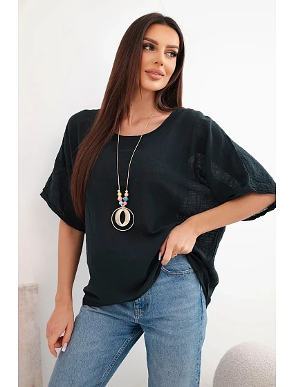 Dámska bavlnená blúzka oversize s krátkymi rukávmi čierna Dámska bavlnená blúzka oversize s krátkymi rukávmi čierna