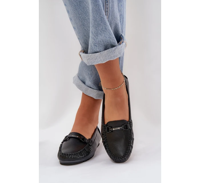 Ploché Kožené Mokasíny S Ozdobou model 21686042 Černé - S.Barski