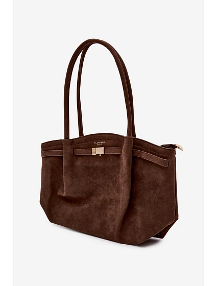 Shopper kabelka z eko semiše čokoládová model 22111634 - Flora&Co