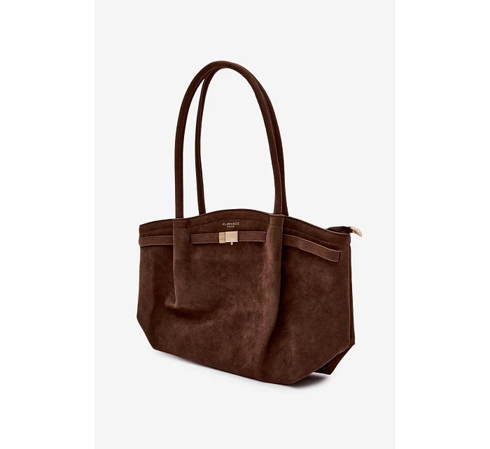 Shopper kabelka z eko semiše čokoládová model 22111634 - Flora&Co