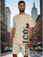 Pánsky khaki set s potlačou FashionStreet AX0801 Pánsky khaki set s potlačou FashionStreet AX0801