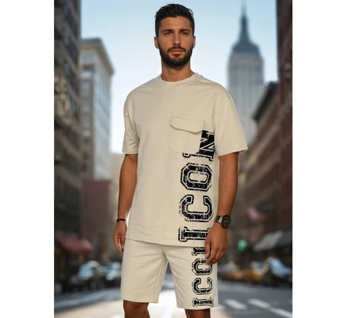 Pánsky khaki set s potlačou FashionStreet AX0801 Pánsky khaki set s potlačou FashionStreet AX0801