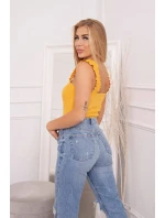 Halenka bez ramínek s volánky v hořčicové barvě Halenka bez ramínek s volánky v hořčicové barvě