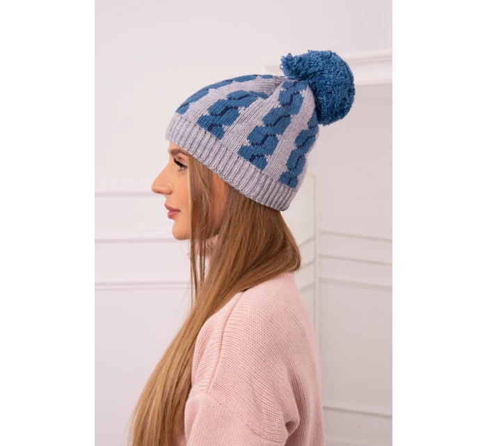 Dámska čiapka s brmbolcom Rozalia K323 denim+grey