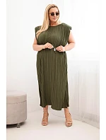 Dámské viskózové plisované šaty Plus Size s vázáním khaki
