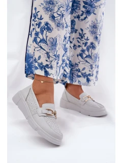 Mokasyny Damskie Skórzane Ze Złotym Detalem Vinceza 88007 Jasnoszare