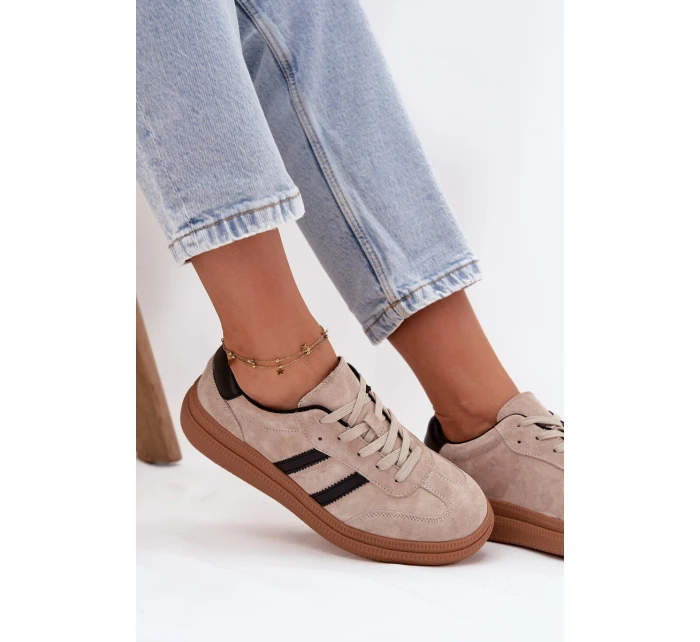 Zamszowe Sneakersy Damskie Na Platformie Beżowe Elivienne Zamszowe Sneakersy Damskie Na Platformie Beżowe Elivienne