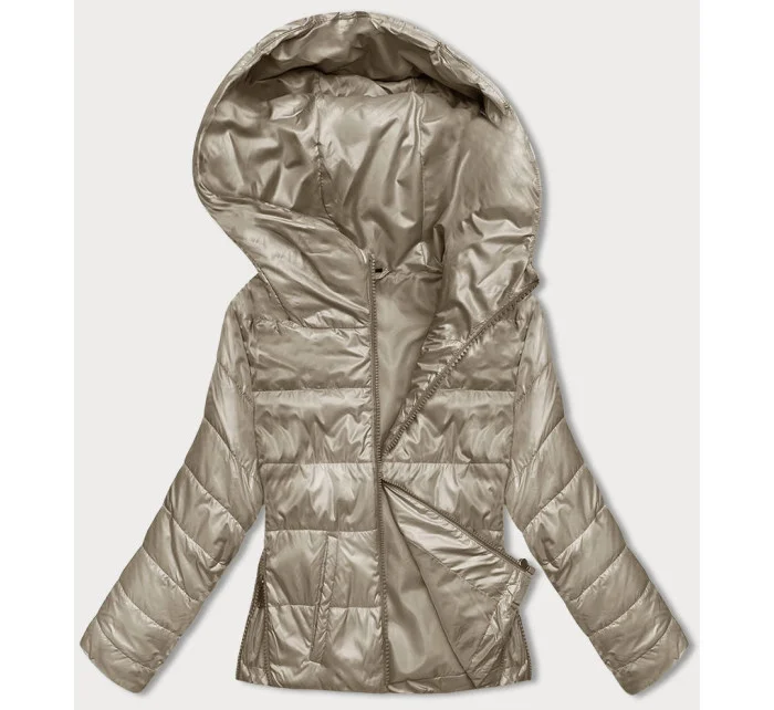 Dámska krátka bunda s kapucňou v béžovej farbe (B8187-12)