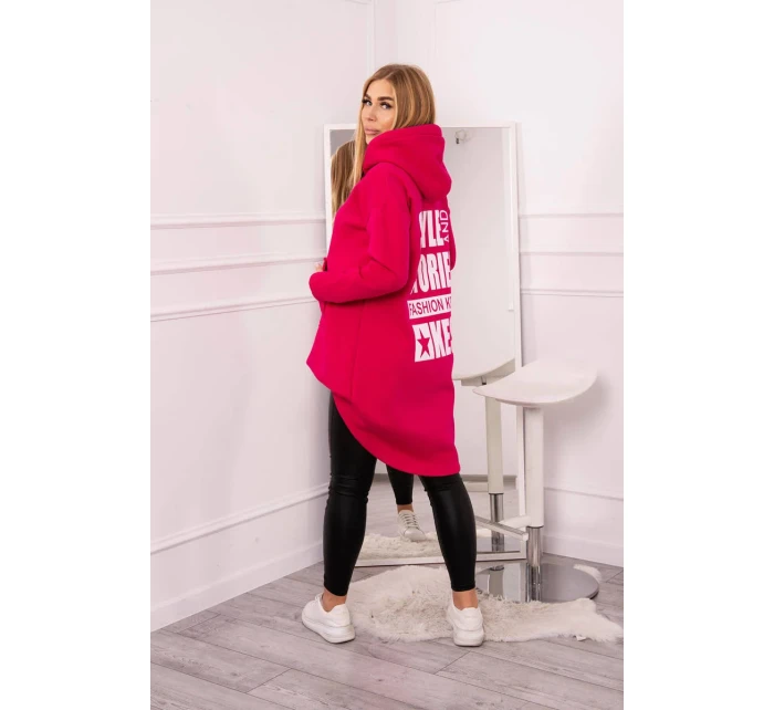 Zateplená mikina s dlouhými zády a kapucí fuchsiová Zateplená mikina s dlouhými zády a kapucí fuchsiová