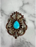 Brož model 18753855 zlato + modrá - K-Fashion