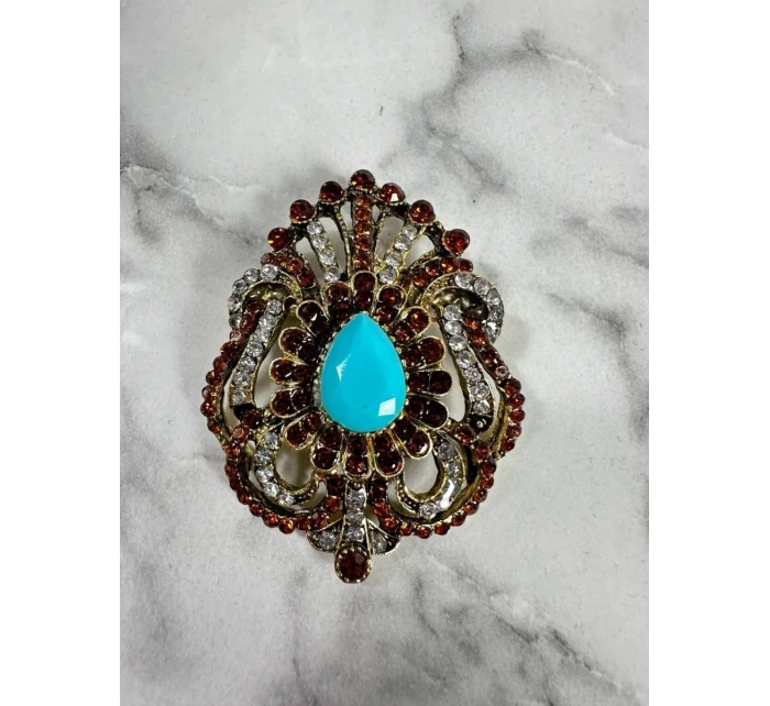 Brož model 18753855 zlato + modrá - K-Fashion