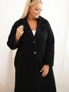 Dámský kabát Plus Size s vlnou a velkým límcem černý