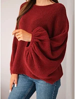 Svetr dámský s přídavkem model 22540758 oversize bordový - K-Fashion Svetr dámský s přídavkem model 22540758 oversize bordový - K-Fashion
