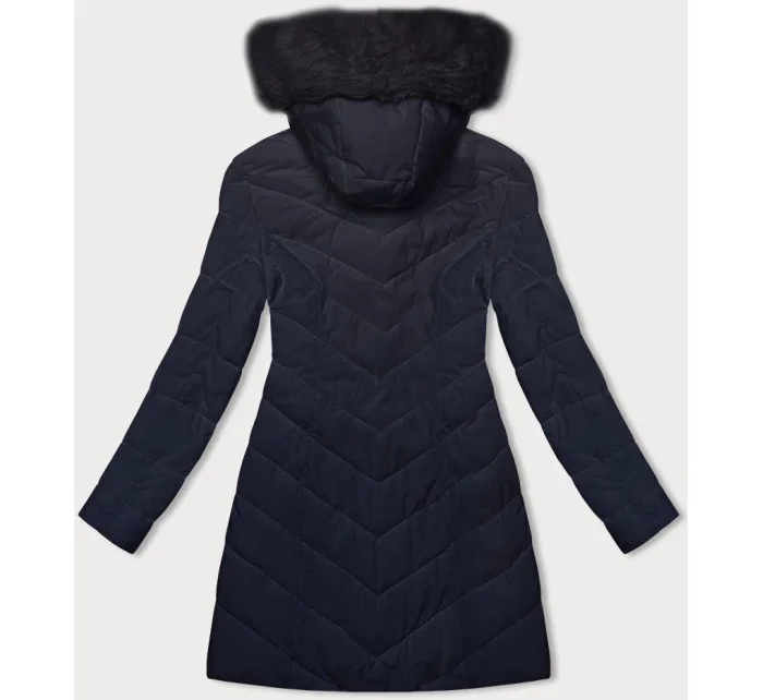 Dámska prešívaná zimná bunda s kapucňou LHD tmavomodrá (2M-057)