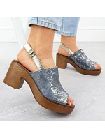 Dámske sandále na podpätku denim gold M.Daszynski MR23126-7