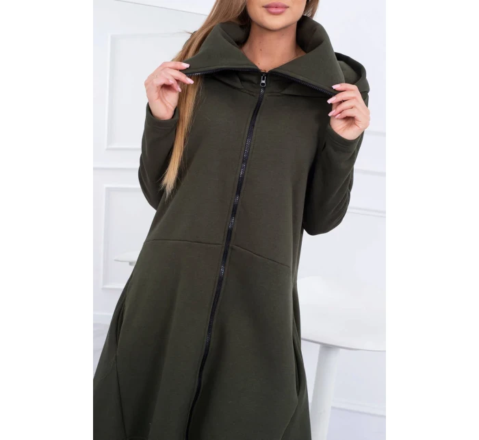 Zateplené šaty s dlhšími bokmi khaki