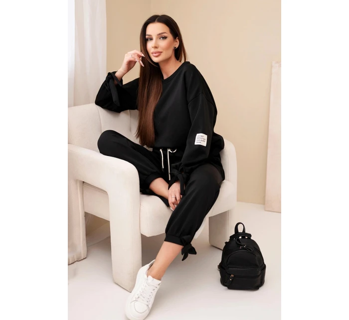 Komplet dámský máslový z viskózy s vázáním černý Komplet dámský máslový z viskózy s vázáním černý