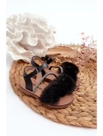 Sandałki Dziecięce Na Rzep Z Futerkiem Czarne Rosavere