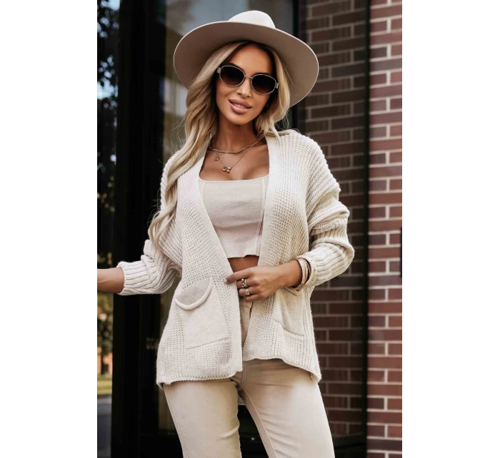 630-1 Teplý sveter s vreckami a rebrovanými manžetami - béžový 630-1 Teplý sveter s vreckami a rebrovanými manžetami - béžový