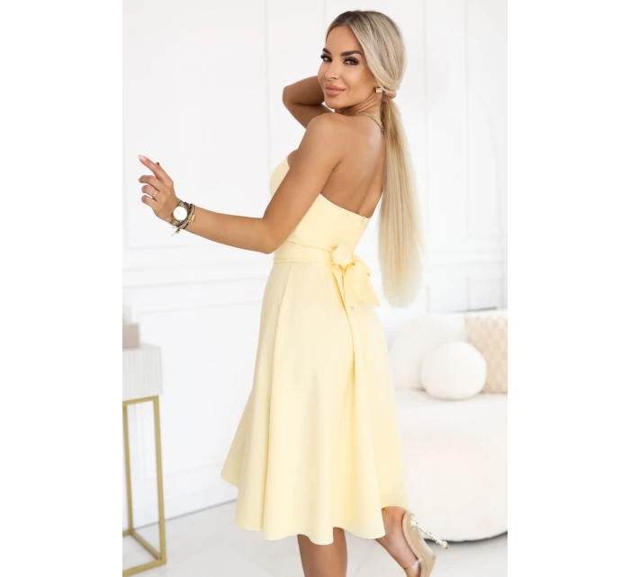641-3 VIVIENNE korzetové midi šaty s opaskom - pastelovo žlté 641-3 VIVIENNE korzetové midi šaty s opaskom - pastelovo žlté