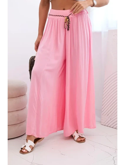 Dámske viskózové nohavice so širokými nohavicami candy pink