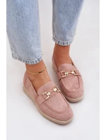 Ażurowe Mokasyny Ze Złotym Detalem I Jutową Plecionką Różowe Lainer
